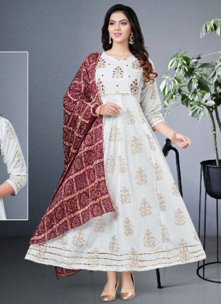 Maroon And White Vamika Biva New Latest Designer Festive Wear Rayon Anarkali Gown Collection 4002